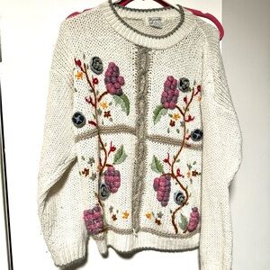 Floral Embroidered White Sweater